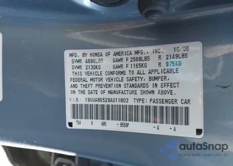 2009 Acura Tl 3.5 z USA, uszkodzony, nr VIN 19UUA86529A011803